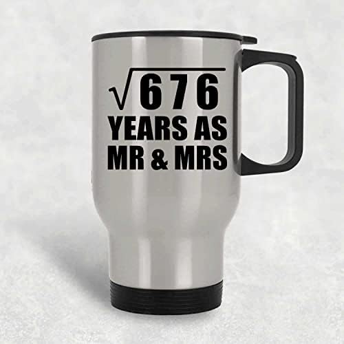 תכנן את השורש המרובע של 26 שנה לשורש 676 שנים כ- MR & MRS, ספל נסיעות כסף 14oz כוס מבודד מפלדת אל חלד,