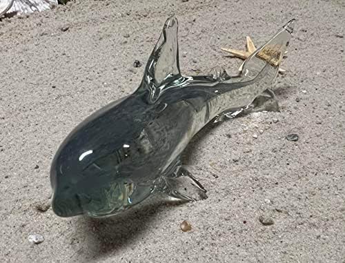 פליז עליון 6 זכוכית זכוכית פסלון כריש לבן נהדר - פסל אמנות ימי חוף מפוצץ - אספנות, תפאורה ביתית, משקל
