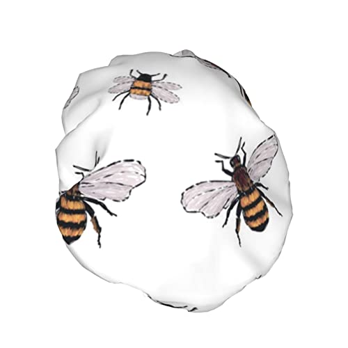 דבורים מצחיקות כובע מקלחת ומכסה אמבטיה, כובע שיער אטום למים לשימוש חוזר עם רירית פבה ושכבות הגנה כפולות