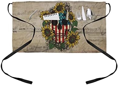 סינרי שרת סווינבי סינרי דגל אמריקאי גולגולת חמניות מלצרים סינר עץ שף סינרים 3 כיסים מותניים סינר קצר