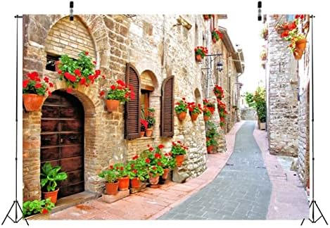 בלקו 10 על 8 רגל בד אירופה רטרו רחוב רקע עבור פוטושוט איטלקי היל טאון רחוב נוף אבן בתי פרחים תמונה רקע