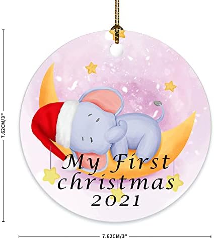 קישוט חג המולד ה -1 של התינוק 2021, קישוט פיל לתינוק, פיל חמוד ישן על הירח קישוט מסיבת חתונת חג המולד