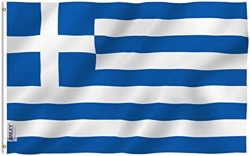 אנלי זבוב בריזה 3x5 רגל דגל יוון - צבע חי והוכחה דהייה - כותרת בד ותפור כפול - דגלים לאומיים יוונים