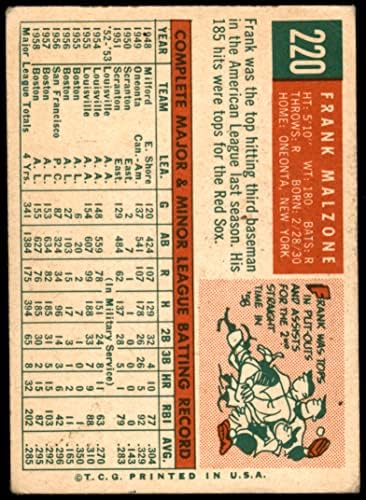 1959 Topps 220 פרנק מלזון בוסטון רד סוקס vg red sox