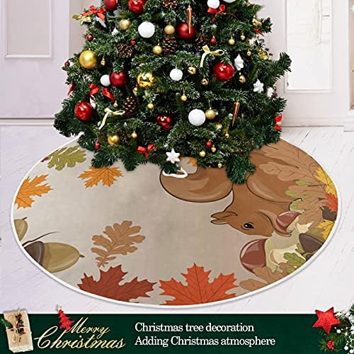 קישוט חצאית עץ חג המולד, קישוט חצאית מיני עץ מיני קטן 35.4 אינץ 'עם סנאי ביער סתיו לחג חג ההודיה קישוט