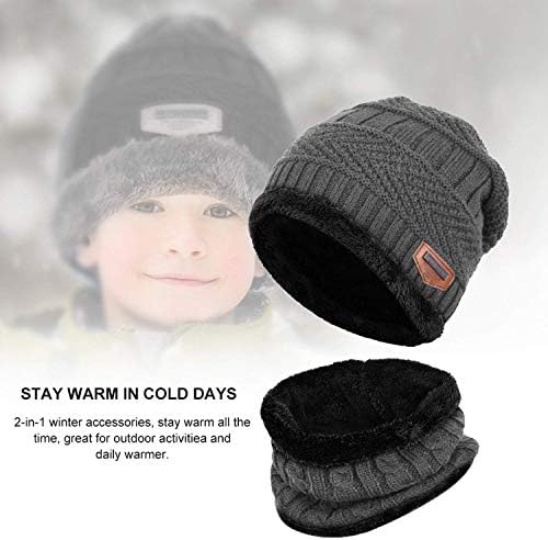 ילדים חורף כובע וצעיף סט, 2 יחידות חם לסרוג כפת כובע וצעיף עבור 5-14 שנים