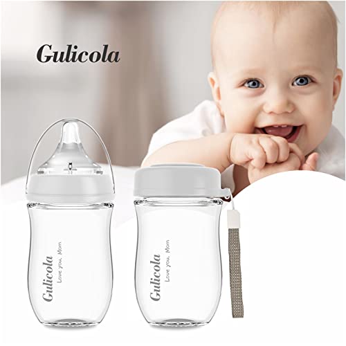 בקבוק תינוק מזכוכית טבעית לגוליקולה לתינוקות מניקים, סט בקבוקים נגד קוליק יילוד עם פטמת זרימה איטית,