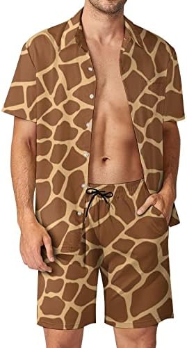 WEEDKEYCAT ג'ירפה בעלי חיים תלבושות חוף לגברים 2 חלקים כפתור הוואי מטה חולצת שרוול קצר ומכנסי תא מטען