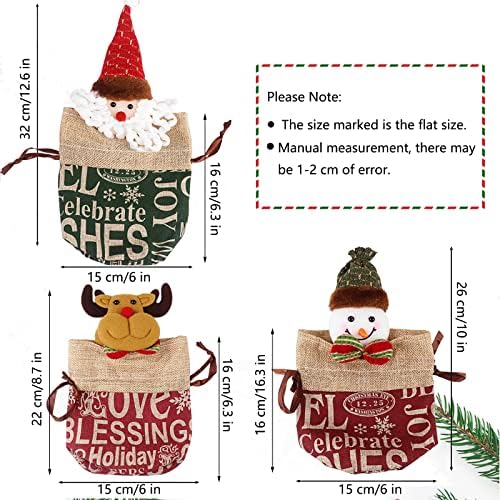 בד חג המולד קישוט שקיות מתנה עם סנטה קלאוס, איש שלג, איילים, סגנונות 3 שקיות חג המולד עבור ממתקים עם
