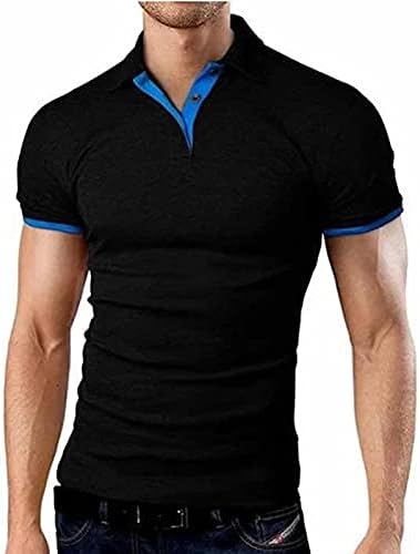 וונקומג1 חולצת פולו תערובת כותנה לגברים, חולצת גולף טניס עם שרוול קצר צווארון ניגוד ספורט אתלטי אקטיבי