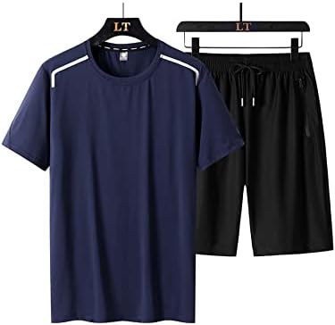FIOXA תלבושות שני חלקים לגברים גברים ניגודיות לניגוד טיי ומכנסיים קצרים המותניים