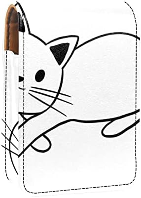 שפתון מקרה עם מראה חמוד נייד איפור תיק קוסמטי פאוץ, קריקטורה יפה בעלי החיים חתול פשוט דפוס