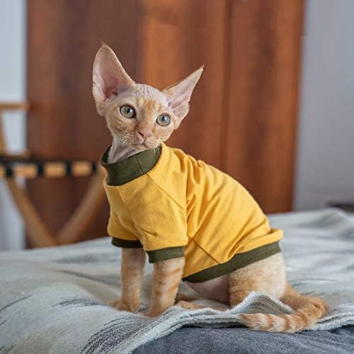 בגדי חתול חסרי שיער של אוצסטין, סוודר צהוב דק טהור כותנה טהור, מתאים לספינקס, קורנוול רקס, דבון רקס,