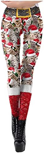 מכנסי פתית שלג של נשים חג המולד ריצה חותלות סנטה פילאטיס נמתח טייץ 'טייץ יוגה מכנסיים רזים חמודים מכנסיים