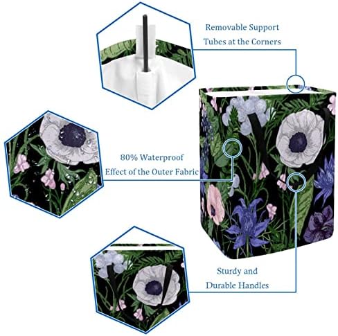 עלים פרחוניים באביב צמחים הדפס סל כביסה מתקפל, סלי כביסה עמידים למים 60 ליטר אחסון צעצועי כביסה לחדר
