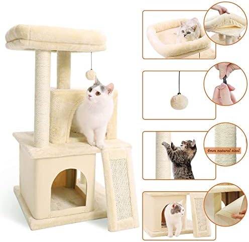 הוקאי חתול חתלתול גרוד עץ עם צעצוע עכבר למעלה רמת מיטת עבור מרגיע שריטה סיסל למשחק