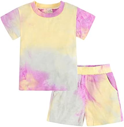 XBGQASU בנות תינוקות מתנות סט ילדים פעוט בנות בנות בגדים ספורט עניבה מזדמנים צבע הדפסים שרוולים קצרים