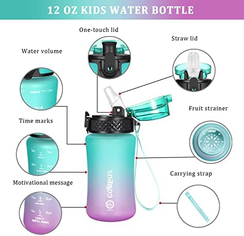 בקבוק מים לילדים גופוס עם מכסה זרבובית קש 10 יחידות מדבקות 12/17 עוז הוכחה לדליפה ללא מוטיבציה סמן זמן