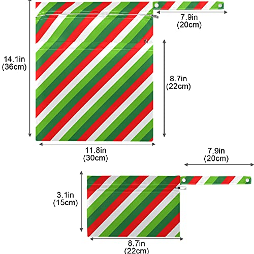 Visesunny חג המולד קנדי ​​קני ארבעה צבעים פסים 2 יחידים שקית רטובה עם כיסים עם רוכסן רחיצה לשימוש חוזר