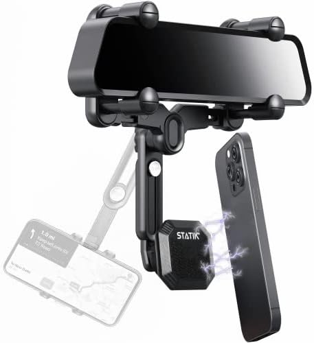 סטטיק מחזיק טלפון מראה אחורית מגנטית לרכב-היפר-הר אוניברסלי מתכוונן רב תכליתי 360 בעל טלפון מראה אחורית