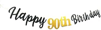 שחור שמח 90 יום הולדת באנר סימן זהב גליטר 90 שנים מסיבת יום הולדת קישוטי אספקת יום נישואים חגיגת רקע