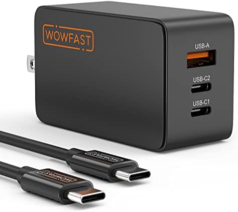 WOWASFAST 65W USB C מטען USB מטען 3 יציאות GAN תקע מהיר מקדם קיר מקפל קומפקטי תואם ל- MacBook Pro/Air,