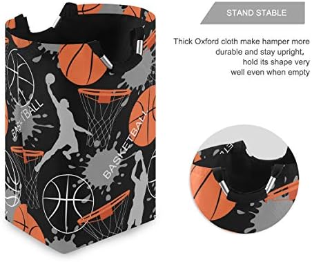סלסלת כביסה מתקפלת על דפוס כדורסל מצוירים כביסה פגום בבד גדול מחזיק מארגן כביסה עם ידית