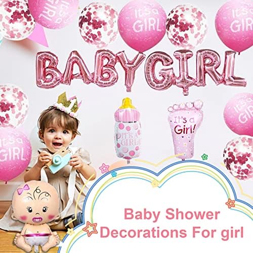קישוטים למקלחת לתינוקות לילדה, 15 יח 'בלונים ורודים מוגדרים לעיצוב מסיבות בנות זה ילדה בלון בלון תינוק