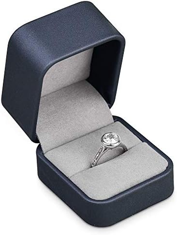 וודטן כחול עגול פינת עור מפוצל הצעת טבעת קופסא תכשיטי טבעת אריזת מתנה תכשיטי אריזת תיבה