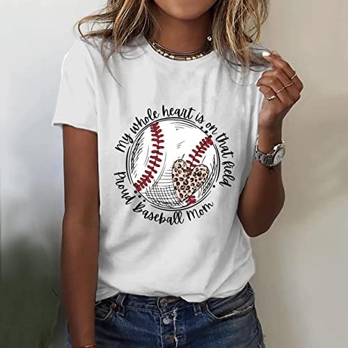 2023 נשים בייסבול חולצת אמא קיץ צוות אופנה צוואר צוואר בסיסי טיז מכתב שרוול קצר מודפס חולצת טוניקה רופפת