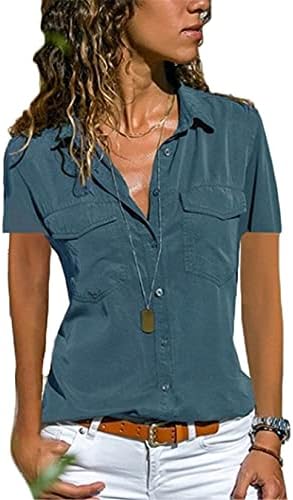 דש נשים של Andongnywell חולצות שרוול ארוך חולצות על כפתור פניות בגודל פלוס פלוס