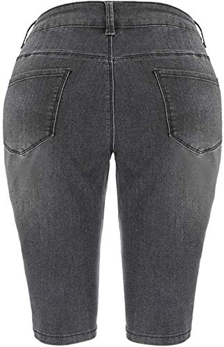 Miashui Womens Board מכנסי ג'ינס מכנסיים קצרים תחתונים אופנה לנשים קז'ן כיס כיס מכנסי חור מוצקים מכנסיים