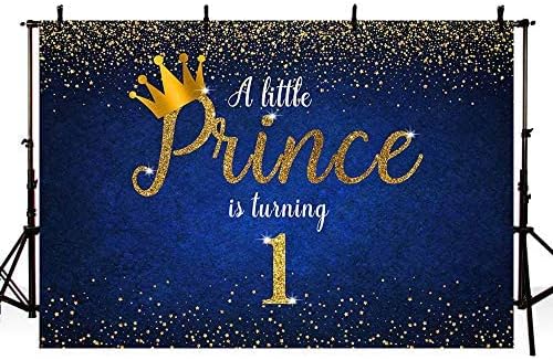 מוהופונד הנסיך ילד קישוט יום הולדת 1 תפאורת כתר זהב כתר נצנצים, נסיך קטן הופך 1 רקע כחול רקע באנר שולחן