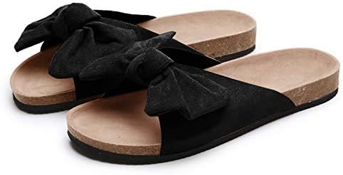 מגלשת שטוחה של Waberce על סנדלים לנשים קשת קשת קושרת חוף בתחתית סנדלים ביתיים שטוחים אופנה עבה נעלי