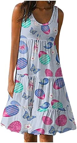 שמלת הדפס ביצה של פסחא לנשים 2023 שמלת בוהו מזדמנת של קיץ פרוע שמלות חוף מידי ללא שרוולים ללא שרוולים