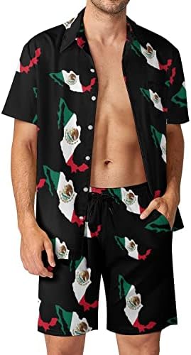 דגל מקסיקו לגברים הוואי הגברים חולצות שרוול קצר ומכנסיים תלבושות חוף קיץ רופפות אימונית מתאימה