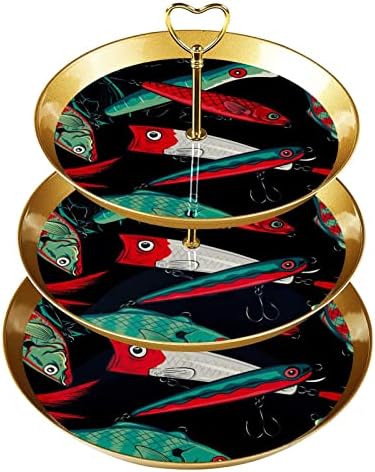 3 דוכן קאפקייקס שכבה עם מוט זהב מוט פלסטיק מגד מגדל קינוח אדום ירוק ירוק קוי קוי דגים תצוגת סוכריות