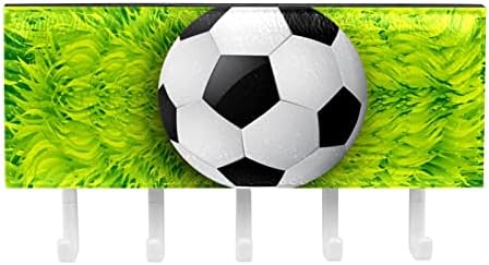 כדור כדורגל כדורגל על ​​מארגן מדף דשא ירוק עם 5 ווים קיר מדף מטבח מדף מדף אחסון רב -פונקציונלי