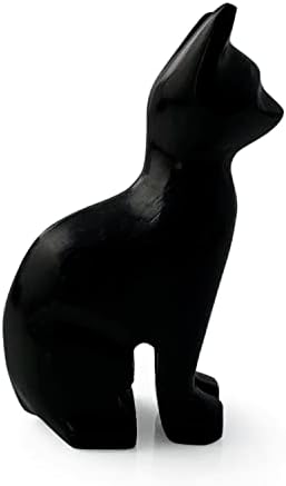 חתול אוניקס שחור, פסלון אבן מגולף ביד, בהצלחה