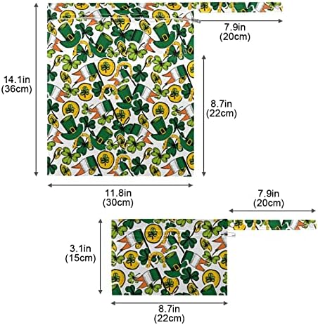 ZZXXB SHAMROCK דגל אירי שקית רטובה אטומה למים חיתול בד לשימוש חוזר תיק יבש רטוב עם כיס רוכסן לטיולים