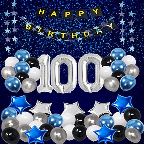 RBYOO קישוטי יום הולדת 36 לגברים נשים, כחול שחור שמח 36 אספקת בלונים של מסיבת יום הולדת כולל מספר 36