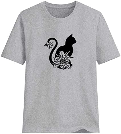 חולצת טי חמודה לנשים צמרות ג'וניור בנות נערות חתול חמוד גרפי גרפי שרוול קצר צוואר עגול צוואר