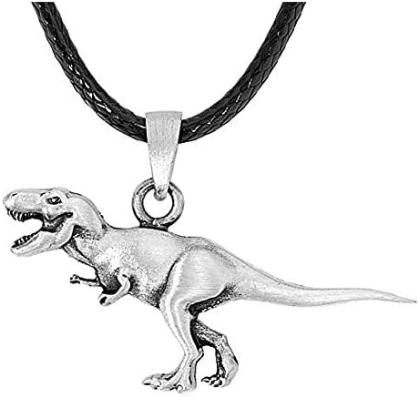 ליאנץ עתיק כסף מצופה טירנוזאורוס דינוזאור תליון שרשרת עם שחור עור שרשרת שרשרת