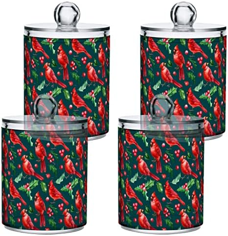 Alaza 2 Pack QTIP מחזיק מחזיק מתקן חג המולד הולי משאיר פירות יער אדום מארגן אמבטיה קרדינל אדום לכדורי
