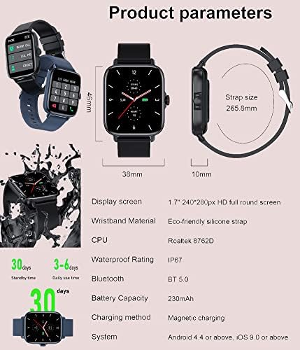 שעון חכם של Carlinvi לגברים ונשים Bluetooth Smartwatch Smart Smart עם 1.7 אינץ 'מסך מגע גשש עם צג דופק