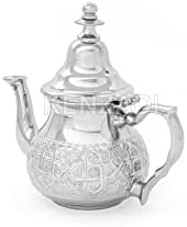 מיובא מרוקאי 34 גרם סיר תה גדול בעבודת יד פליז מכסף מצופה יד מגולפת בפס מרוקו על ידי קנזאדי