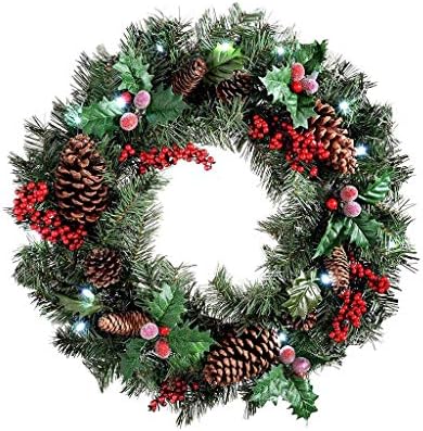 Uxzdx cujux 60 סמ דלת זר חג חג מולד תליה זר עם כפור תלתן זר חרוטים אורנים טבעיים פירות חג המולד דקורטיביים