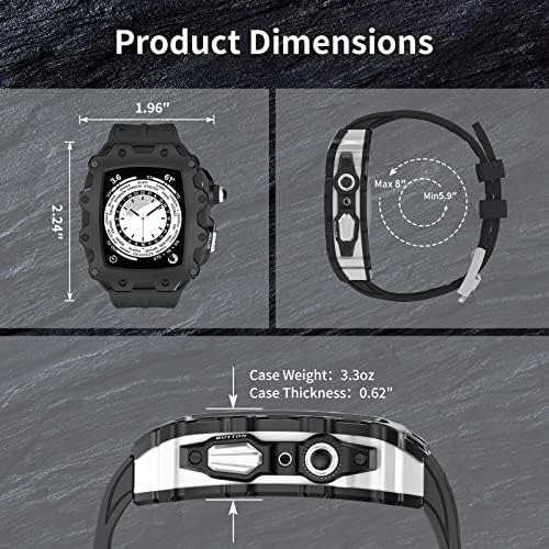 ערכת שינוי CNHKAU לסדרת Apple Watch 8 סדרה 7 45 ממ לוחית מתכת+רצועת גומי לסדרת IWatch 6 SE 5 4 44 ממ