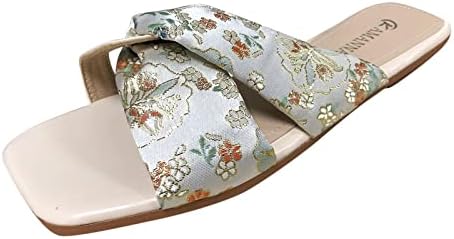 נעלי בית לנשים חיצוניות עמיד למים אביב אביב קיץ פרח פרחים רקמה סגנון שטוח סנדלי קיץ מקורה כפכפים סנדלים