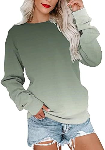 2023 חולצת שיפוע אופנה לנשים טיפת סוודר בכתפיים הדפס OMBRE הדפסת שרוול ארוך רגלן צמרות צווארון קרקע
